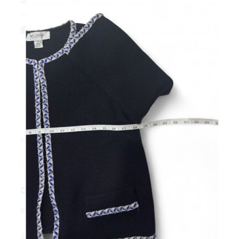 St. John Collection Wool Blend Knit Jacket Blazer Black Blue Trim 8 Open Front - Picture 7 of 9
